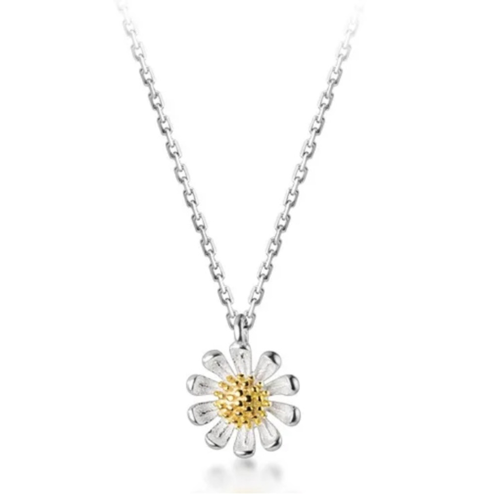 NEW, Silver Sunflower Flower Necklace, .925
